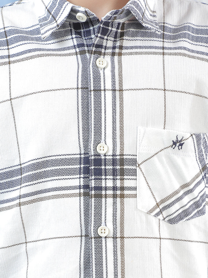 White Checked 100% Cotton Corduroy Shirt