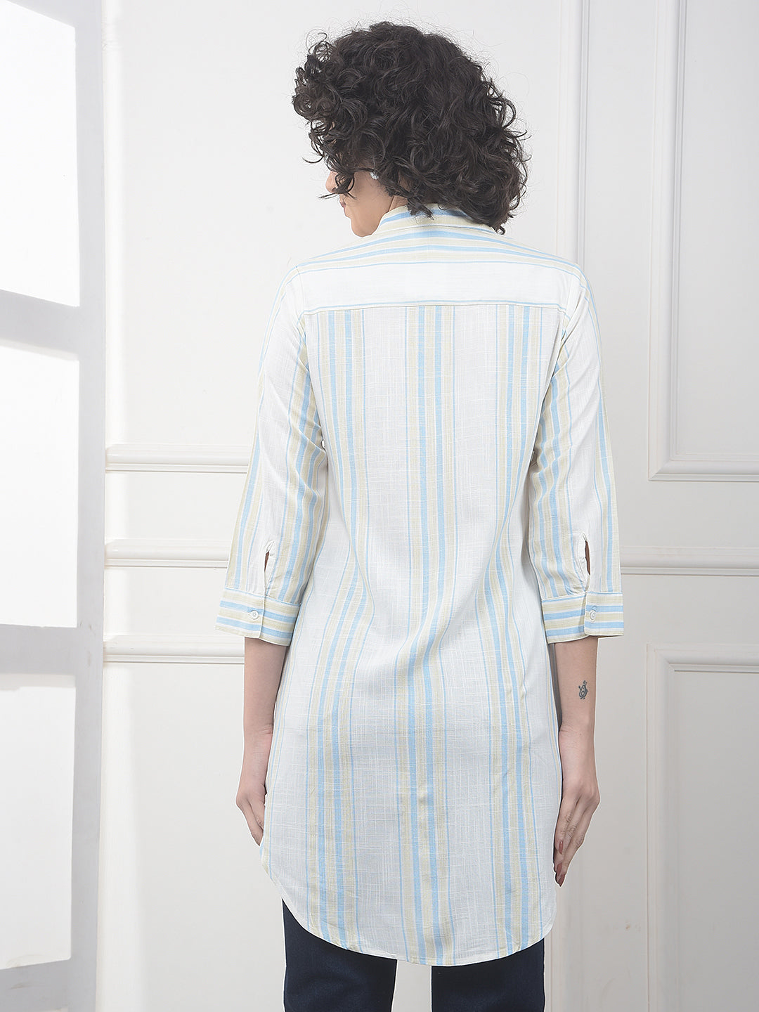 Sky Blue Vertical Striped Shirt