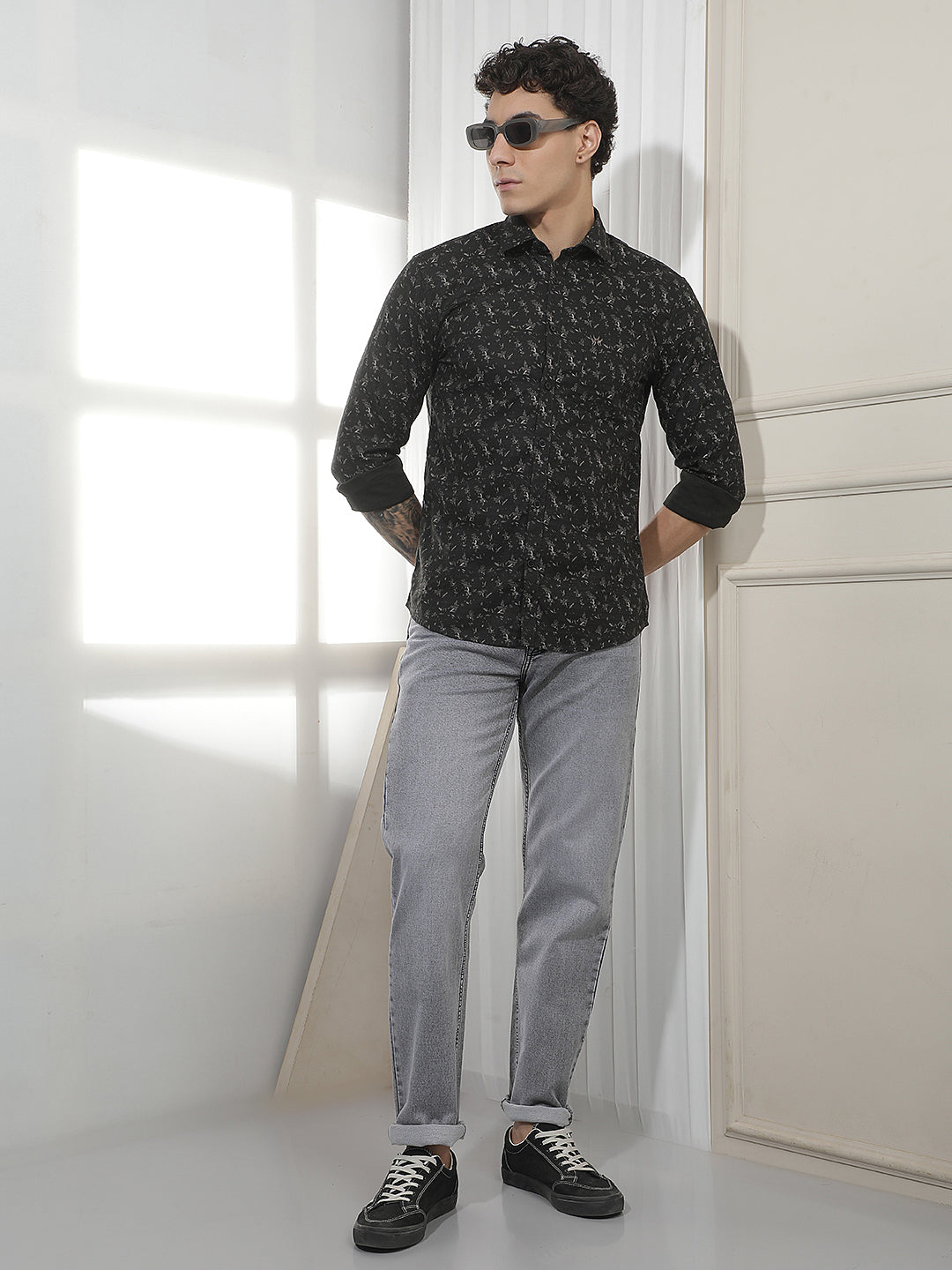 Black Floral Print Shirt