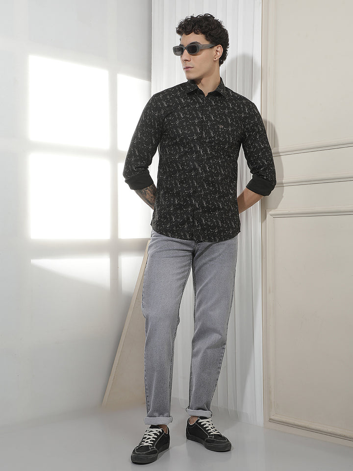 Black Floral Print Shirt