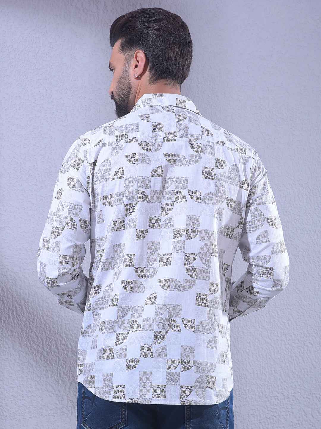 Olive Printed 100% Cotton Shirt