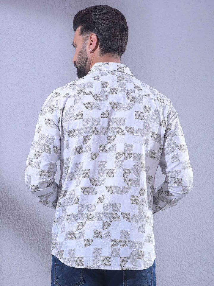 Olive Printed 100% Cotton Shirt