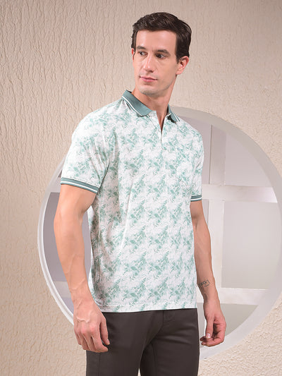 Green Floral Print Polo Neck T-Shirt