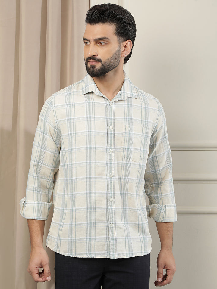 Green Linen Checked Shirt
