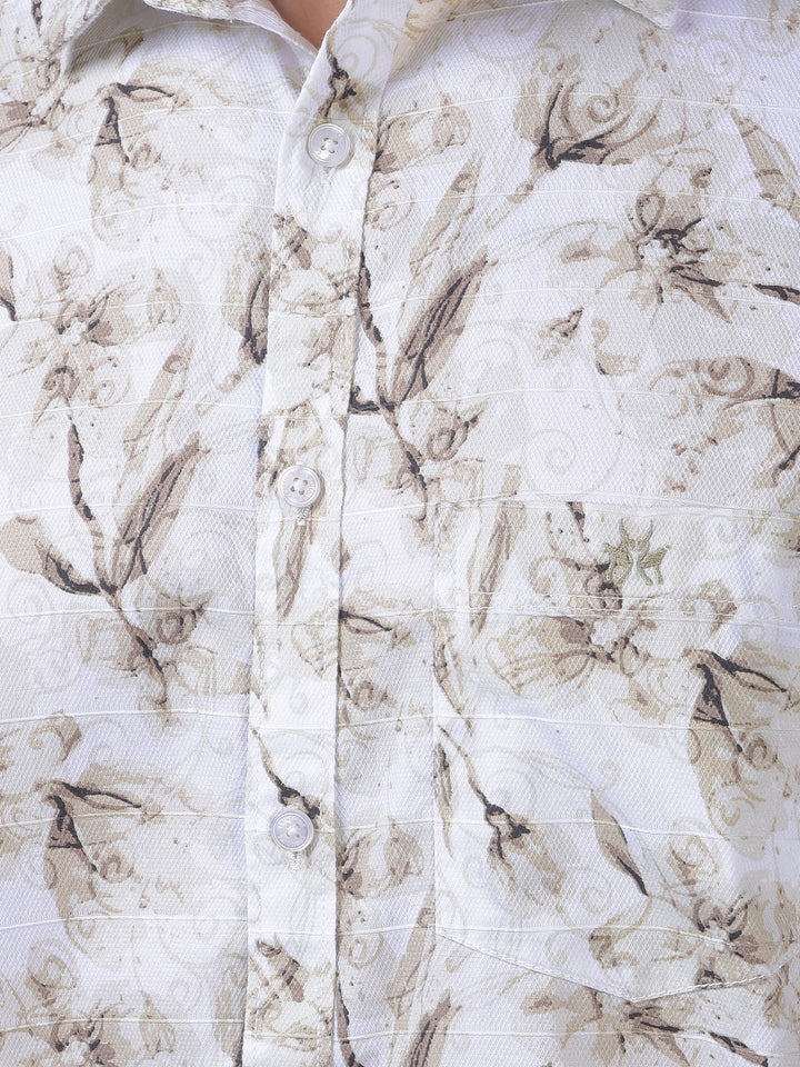 Brown Floral Print 100% Cotton Shirt
