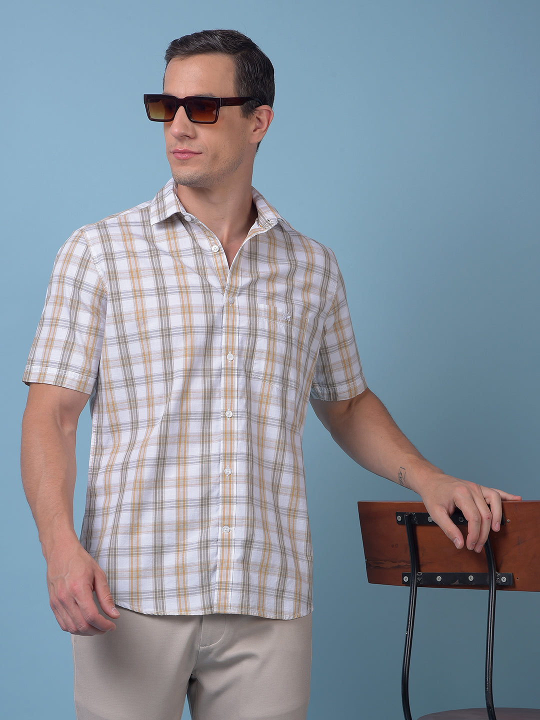 Yellow Checked 100% Cotton Shirt