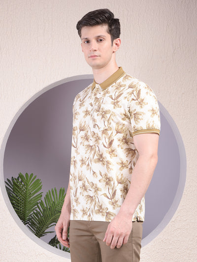 Green Floral Print Polo-Neck T-Shirt