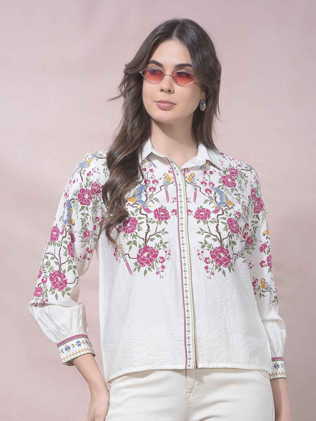 Off White Floral Print Shirt