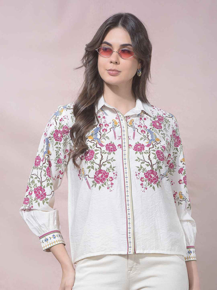 Off White Floral Print Shirt