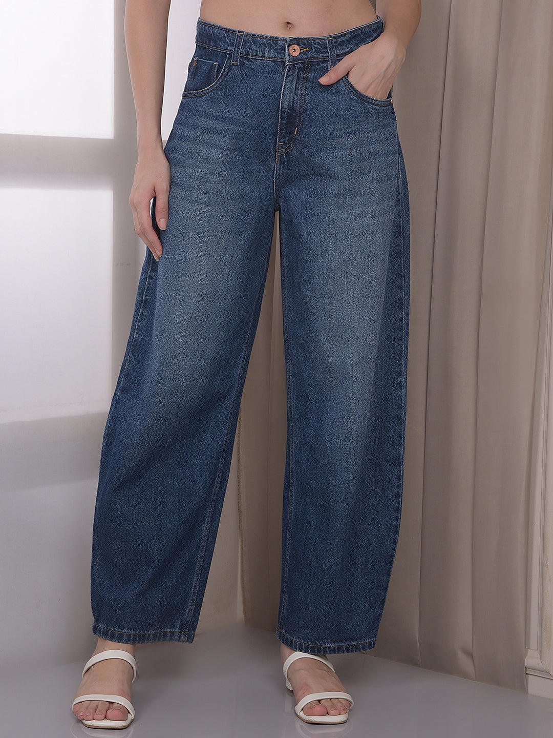 Blue 100% Cotton Barrel Fit Jeans