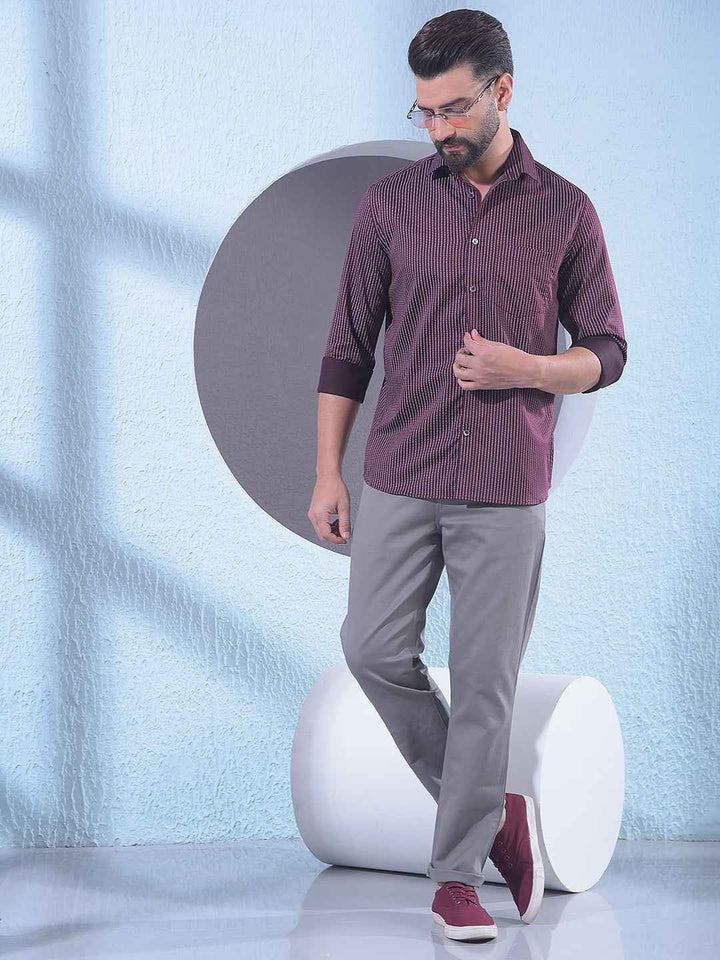 Wine Vertical Stripes Shirt