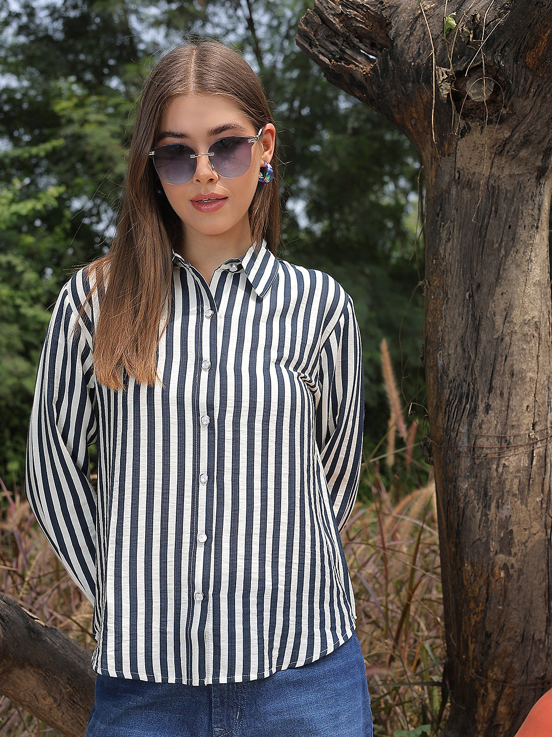 Navy Blue Striped Shirt