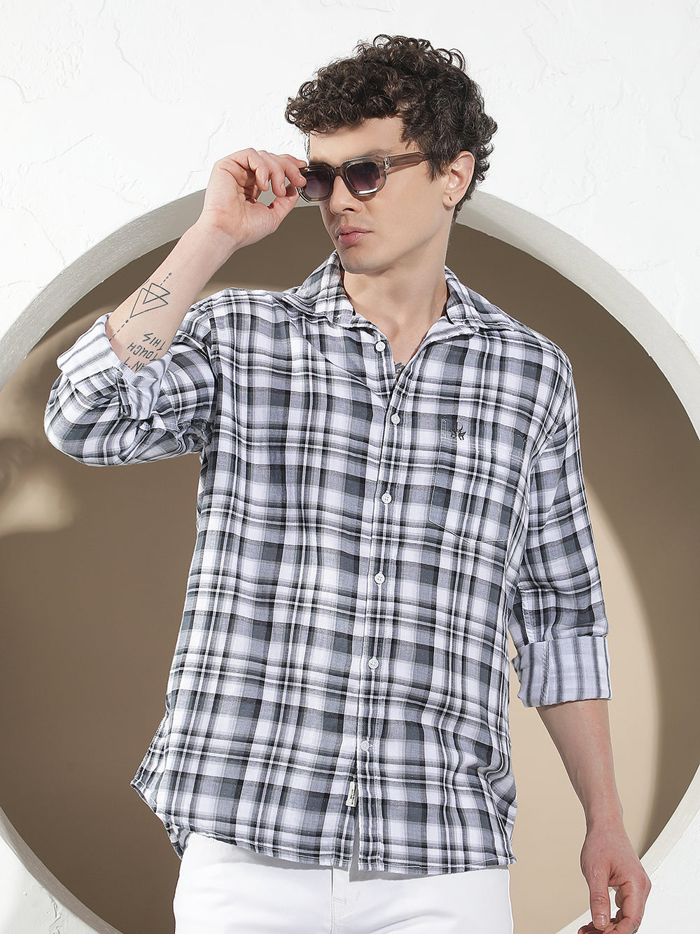 Grey Checked 100% Cotton Shirt