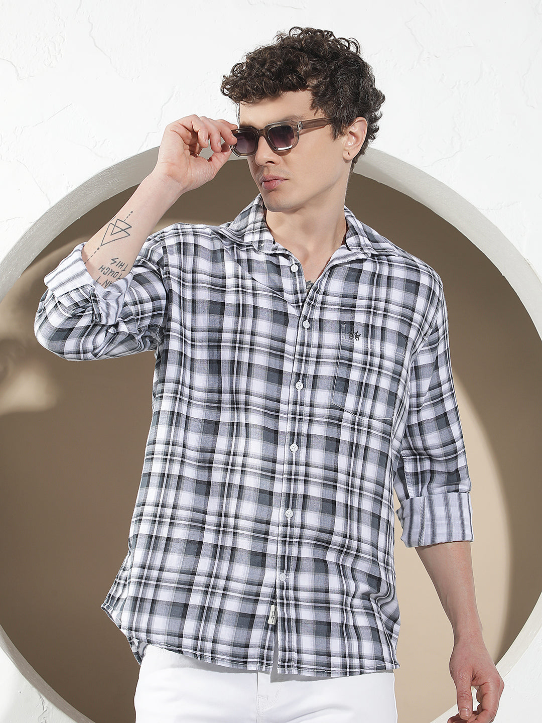 Grey Checked 100% Cotton Shirt
