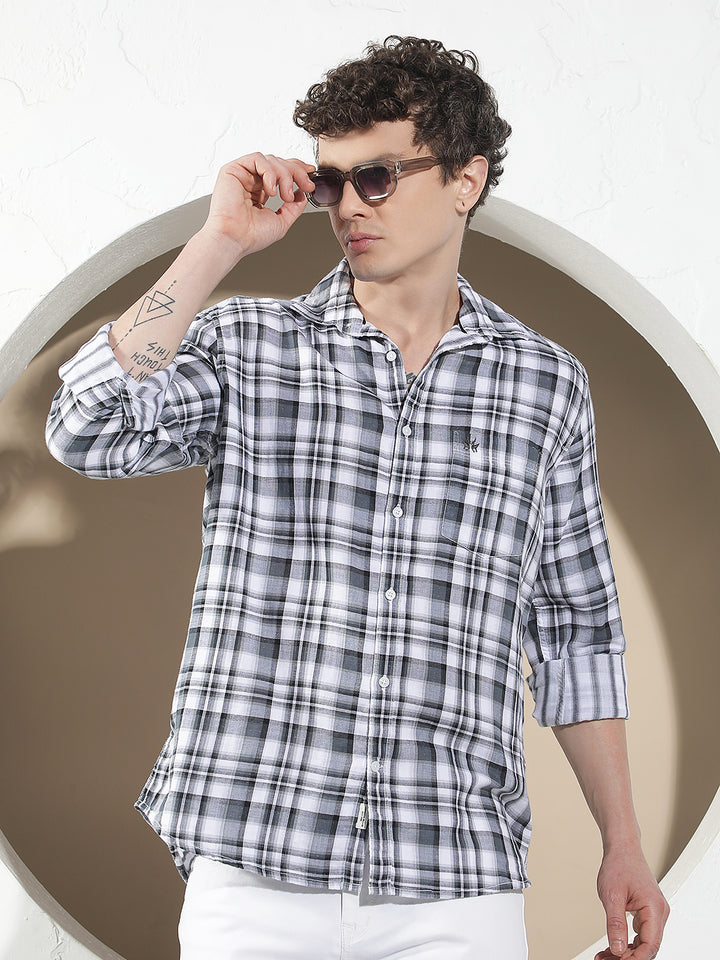 Grey Checked 100% Cotton Shirt