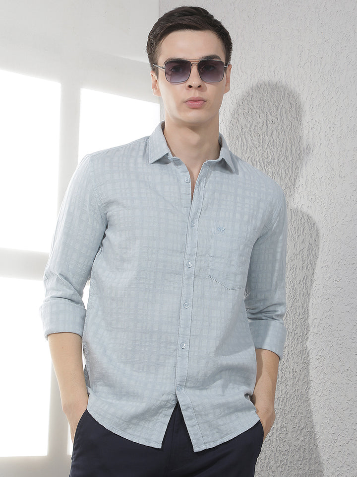Blue Jacquard 100% Cotton Shirt