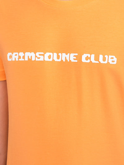 Orange Typographic Print T-Shirt-Boys T-Shirts-Crimsoune Club