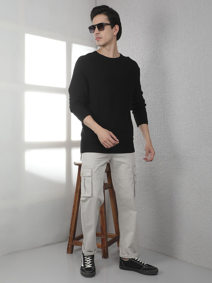 Minimalist Void Black Jacquard Sweater