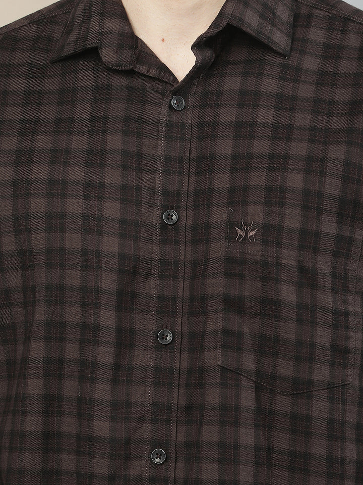 Brown Checked 100% Cotton Shirt