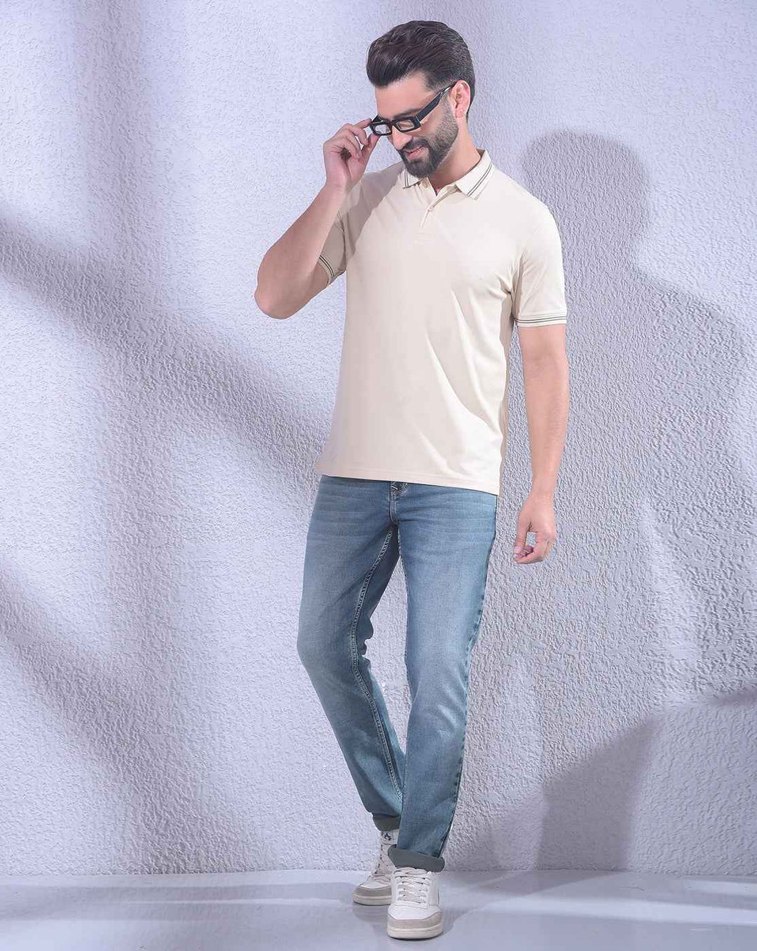 Beige Polo Neck T-Shirt