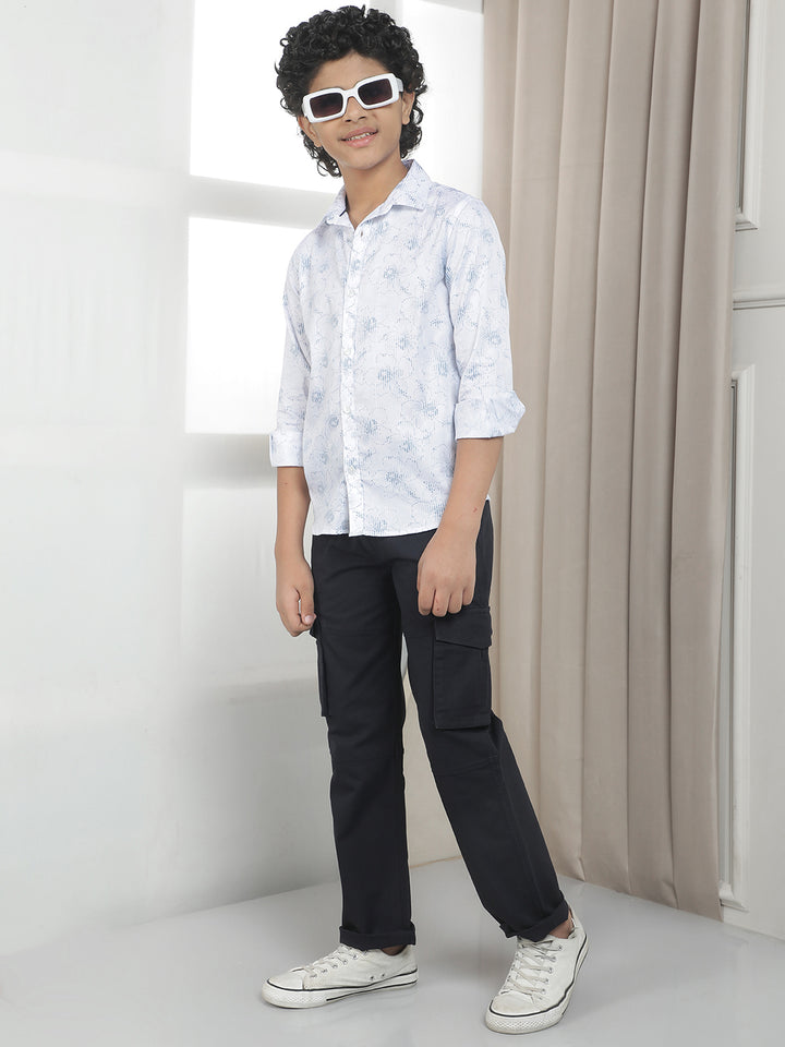 White 100% Cotton Floral Print Shirt