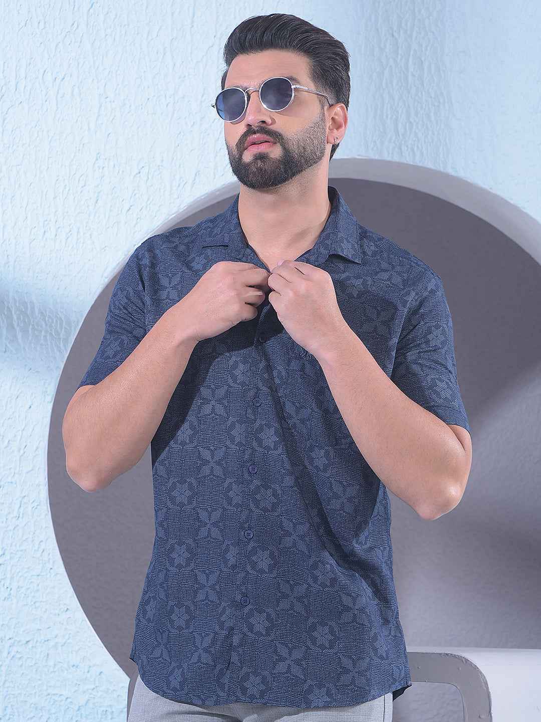 Navy Blue Printed Shirt