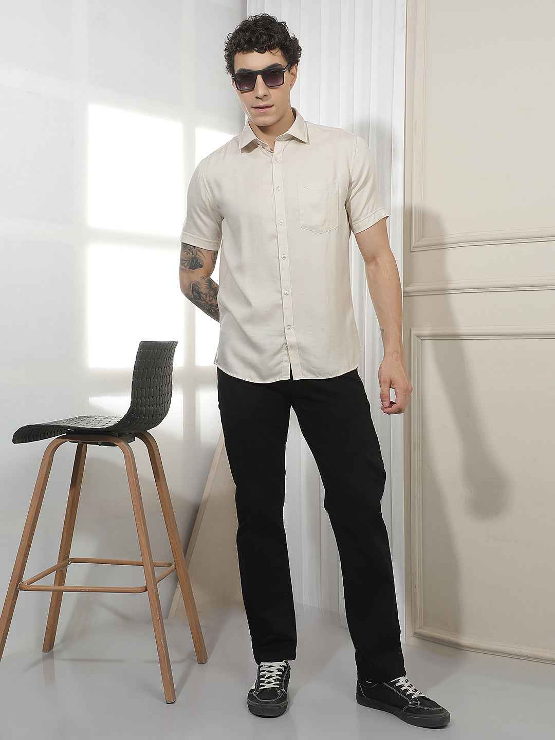 Elegant Beige Casual Shirt