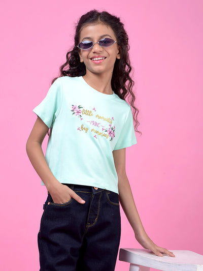Green Graphic Print Cropped T-Shirt