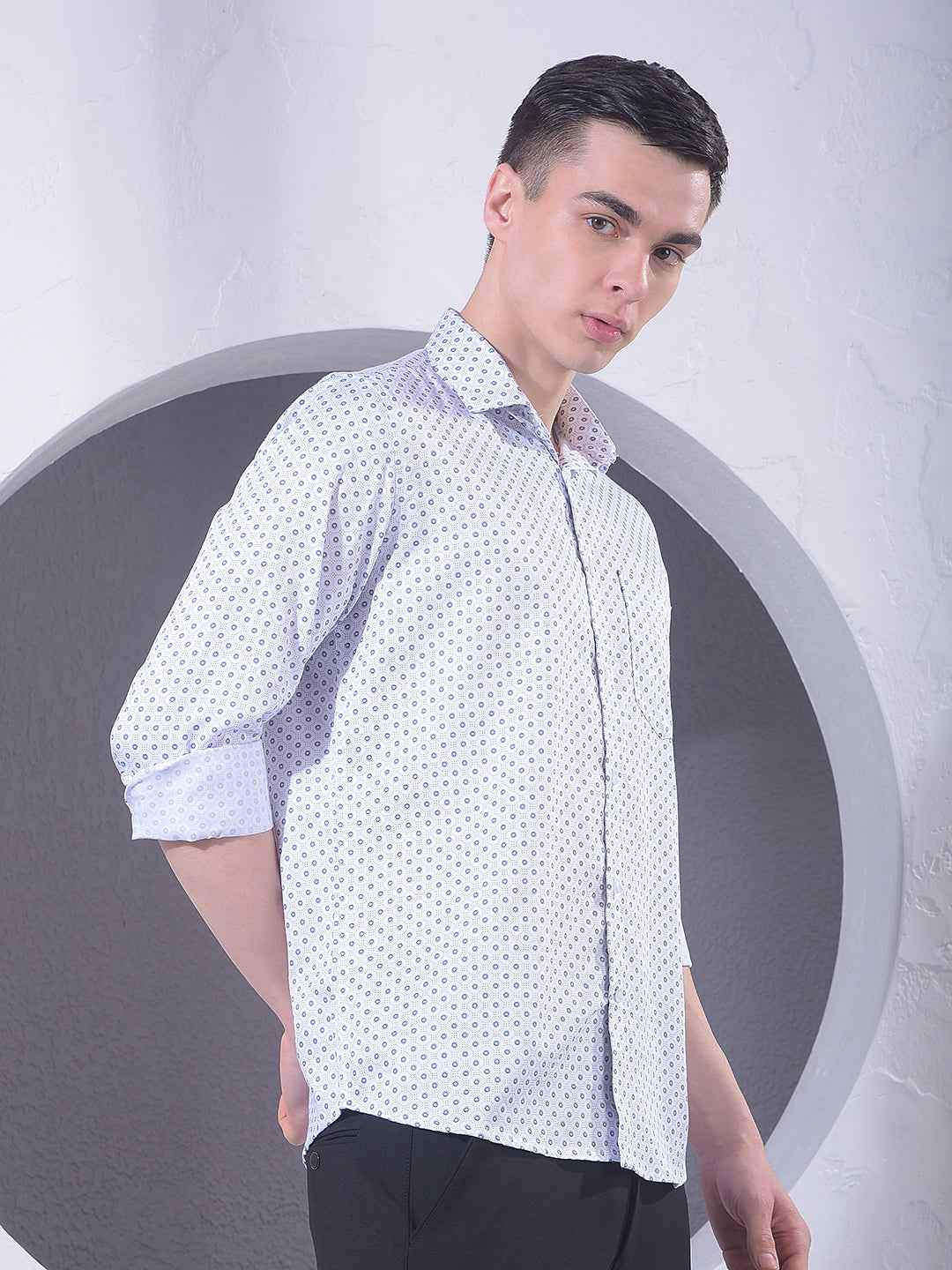 White Polka Dot Print Shirt