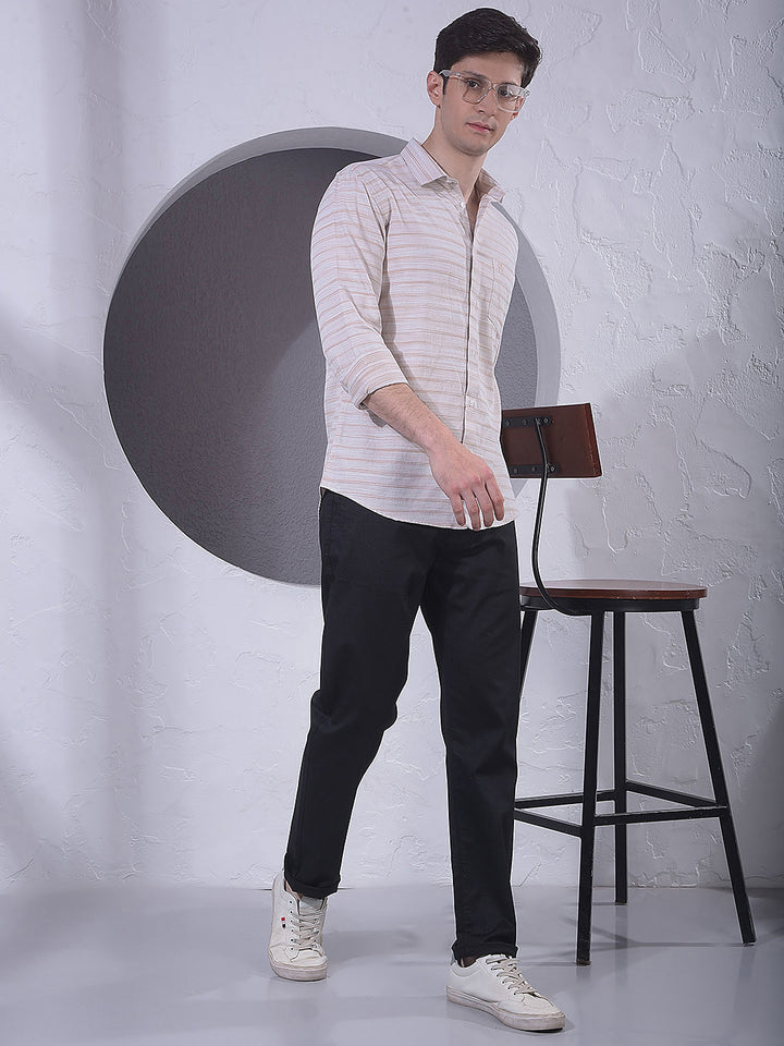 Beige Horizontal Stripes Shirt