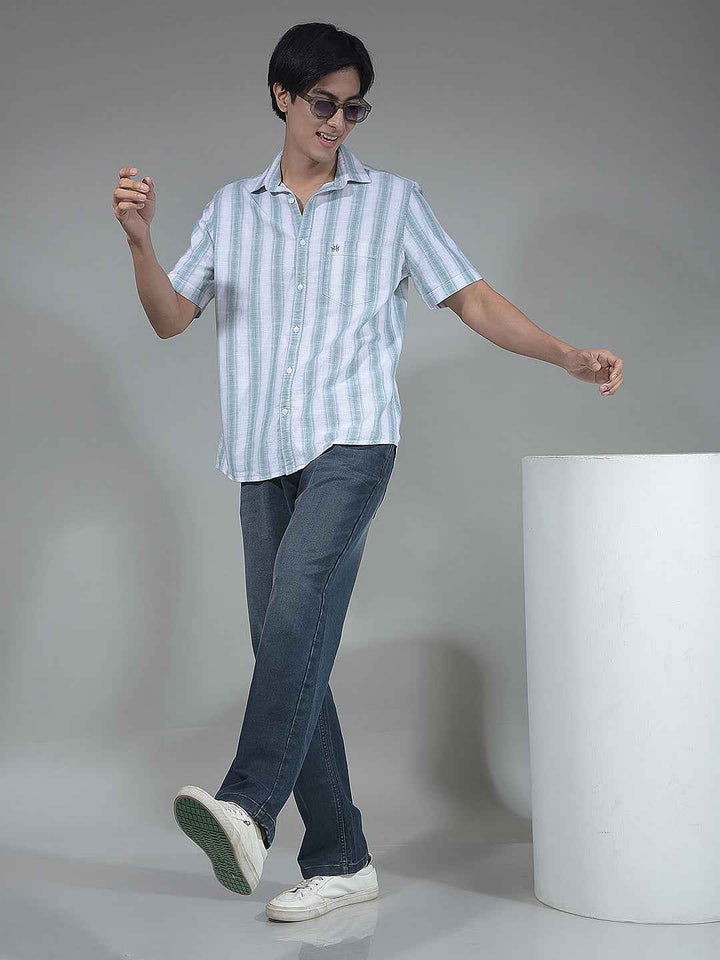 Green Vertical Striped 100% Cotton Shirt