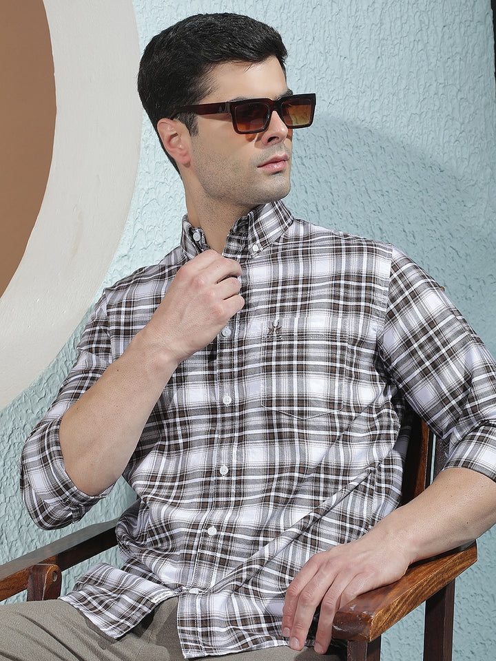 Brown 100% Cotton Checked Shirt