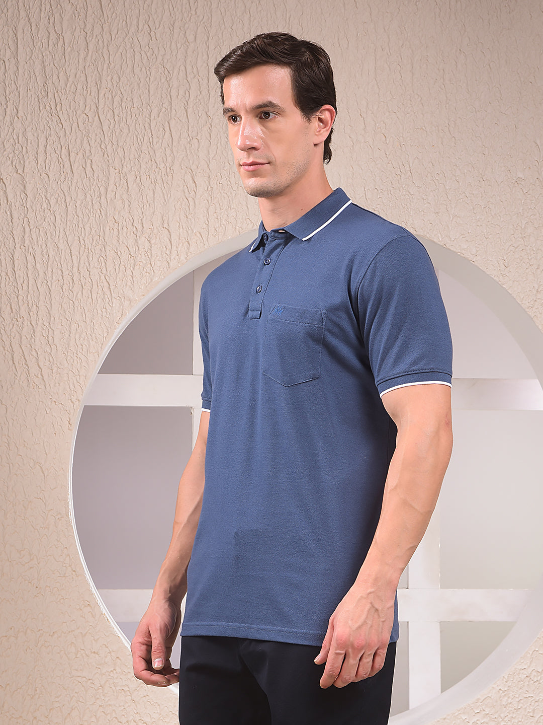 Blue Polo Neck T-Shirt