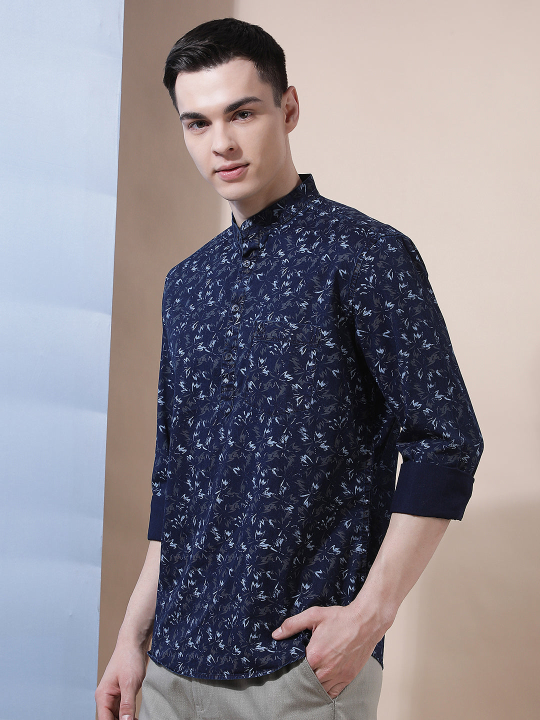 Olive Floral Print 100% Cotton Kurta