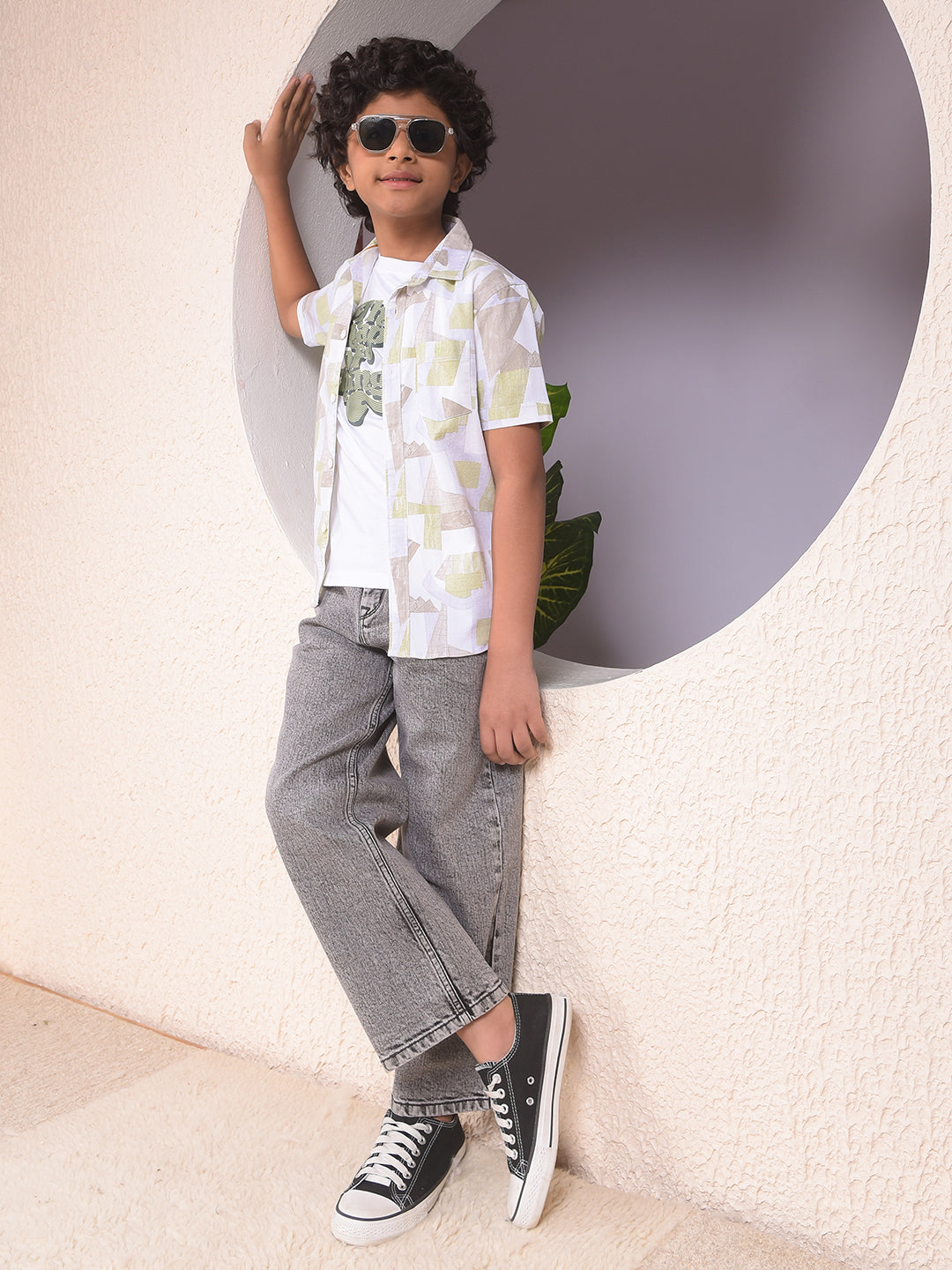 Green Printed Shirt & Tee Set Layered Look