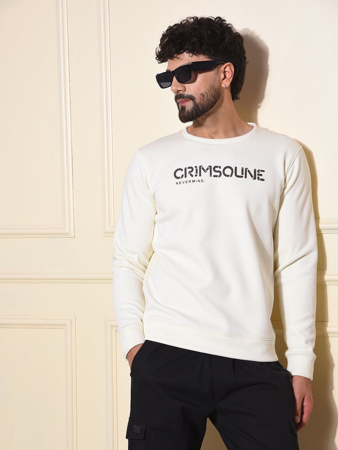 Beige Typographic Print Sweatshirt