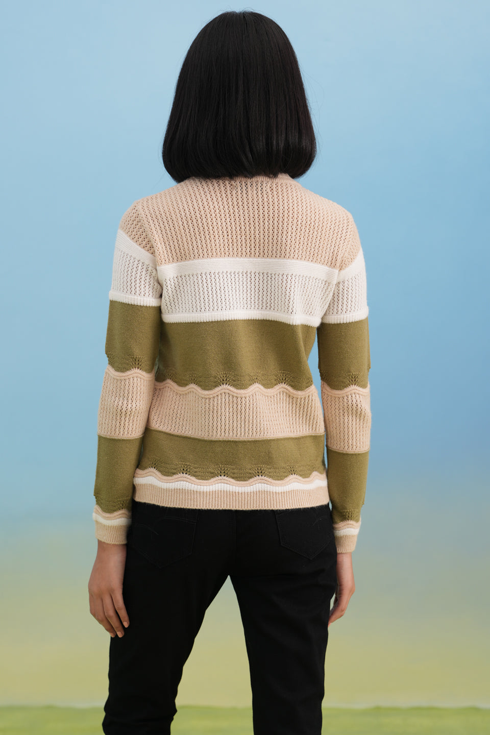 Olive Layered Color-Block Winter Pullover