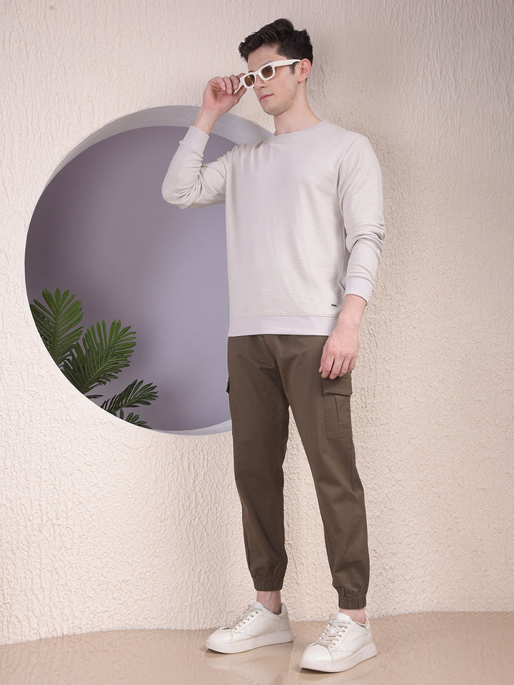 Textured Beige Casual Sweatshirt