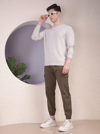 Textured Beige Casual Sweatshirt