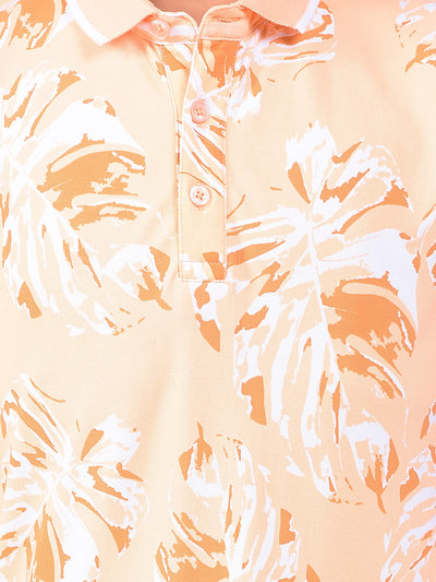 Peach Floral Print Polo Neck T-Shirt