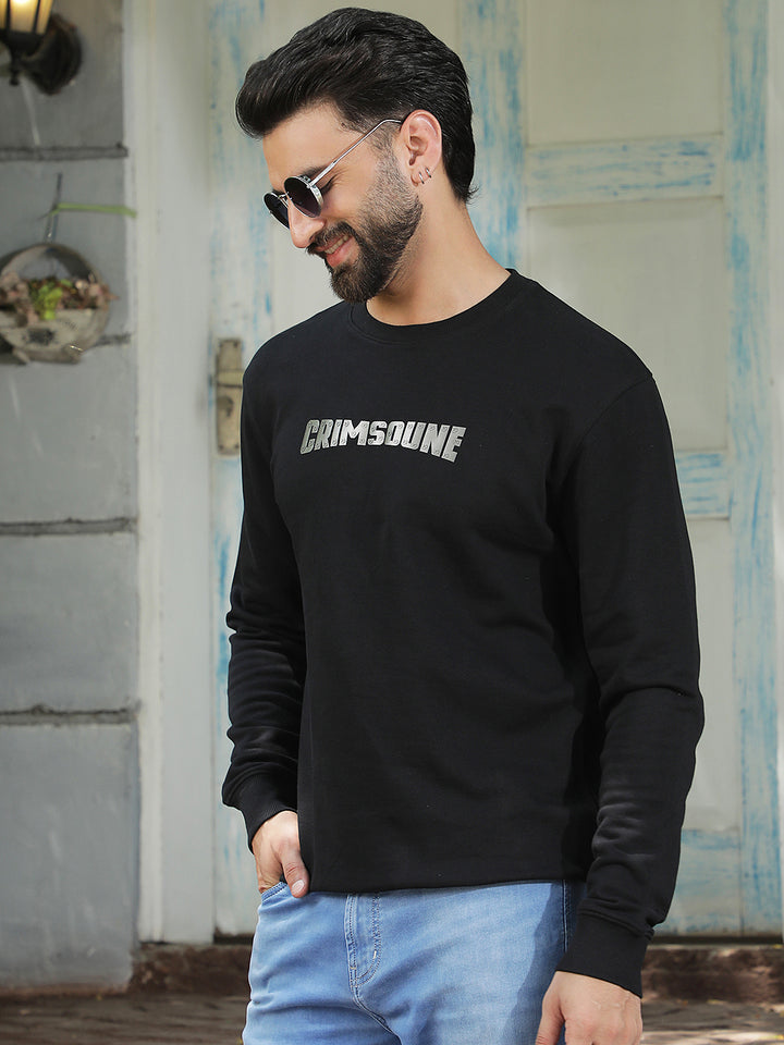 Structured Onyx Black Typographic Sweatshirt