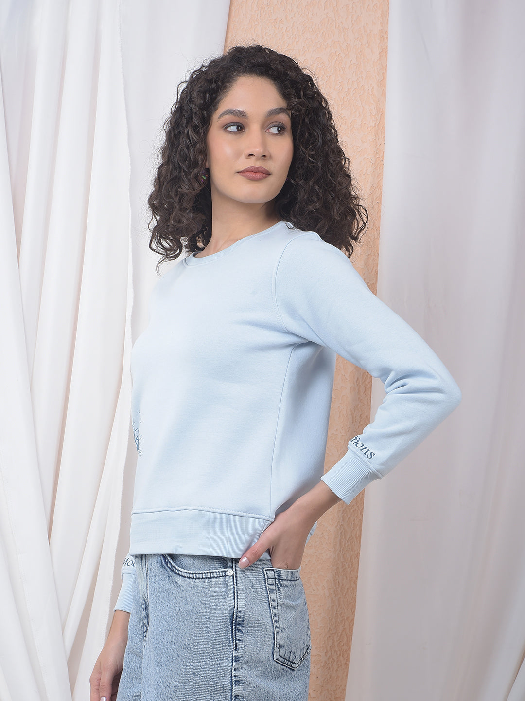 Blue Printed Cotton-Blend Sweatshirt