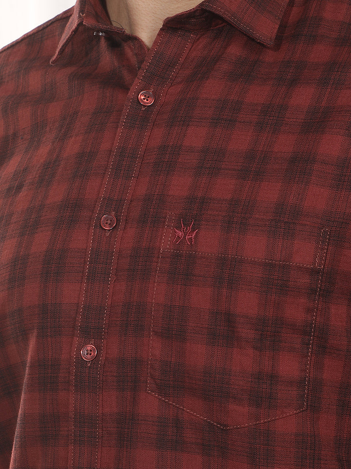 Maroon Checked 100% Cotton Shirt