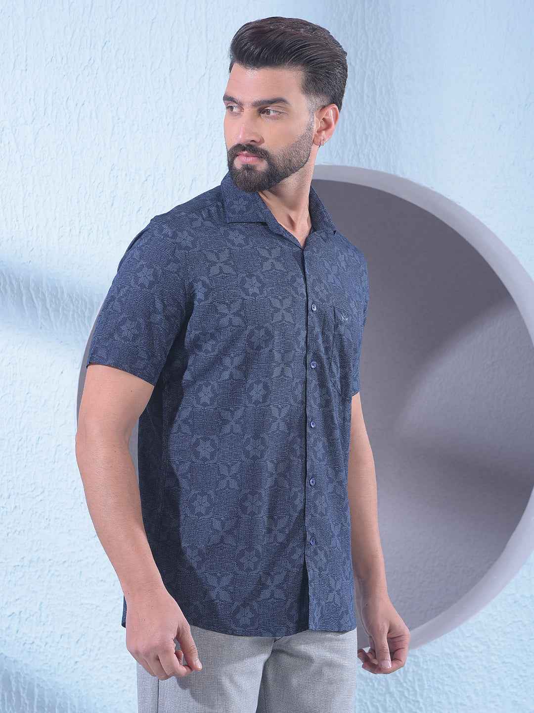 Navy Blue Printed Shirt
