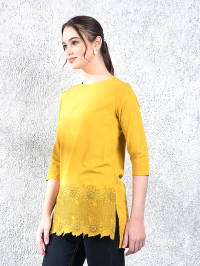 Mustard Floral Embroidered Top
