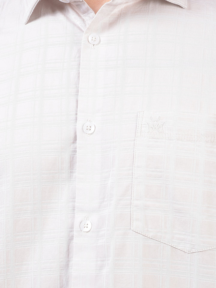Cream Checked 100% Cotton Shirt