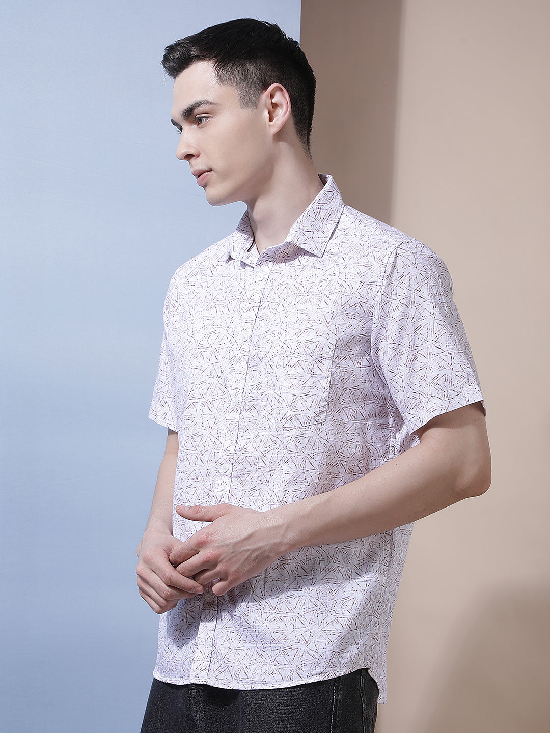 Purple Geometric Print 100% Cotton Shirt