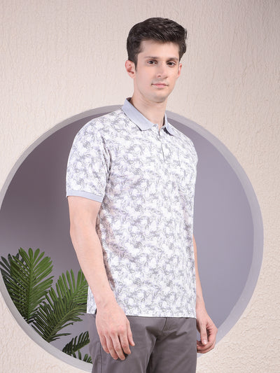 Purple Floral Print Polo-Neck T-Shirt