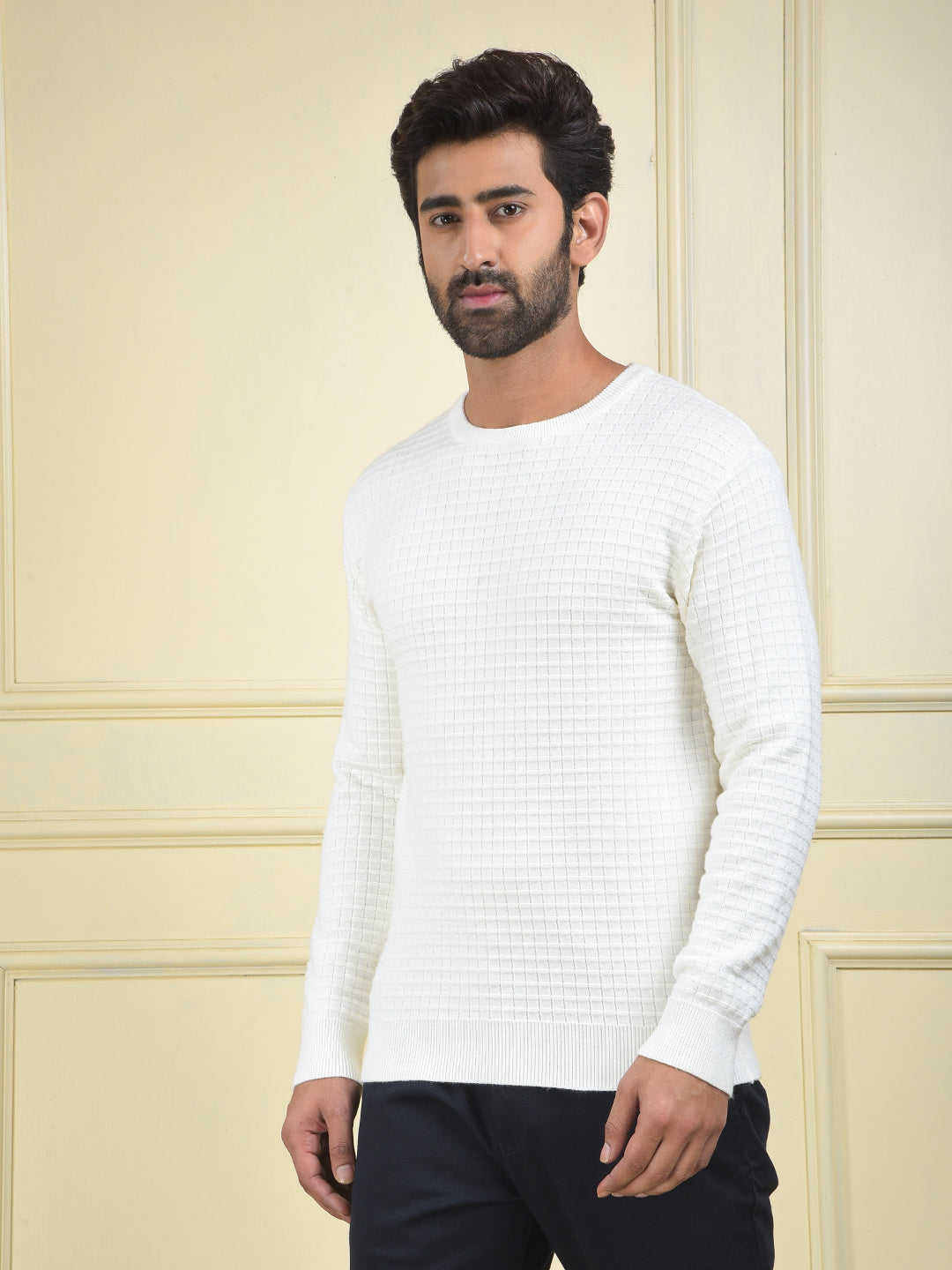 Off White Jacquard Knitted Sweater