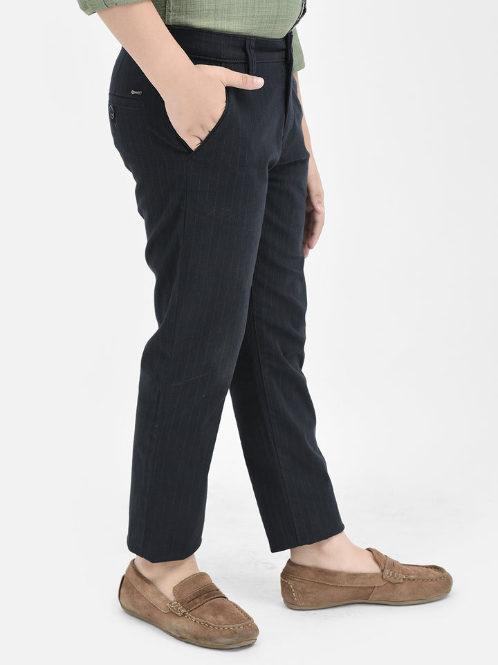 Navy Blue Vertical Stripes Trousers